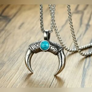 New Stainless Steel Turquoise Horn Pendant Chain
